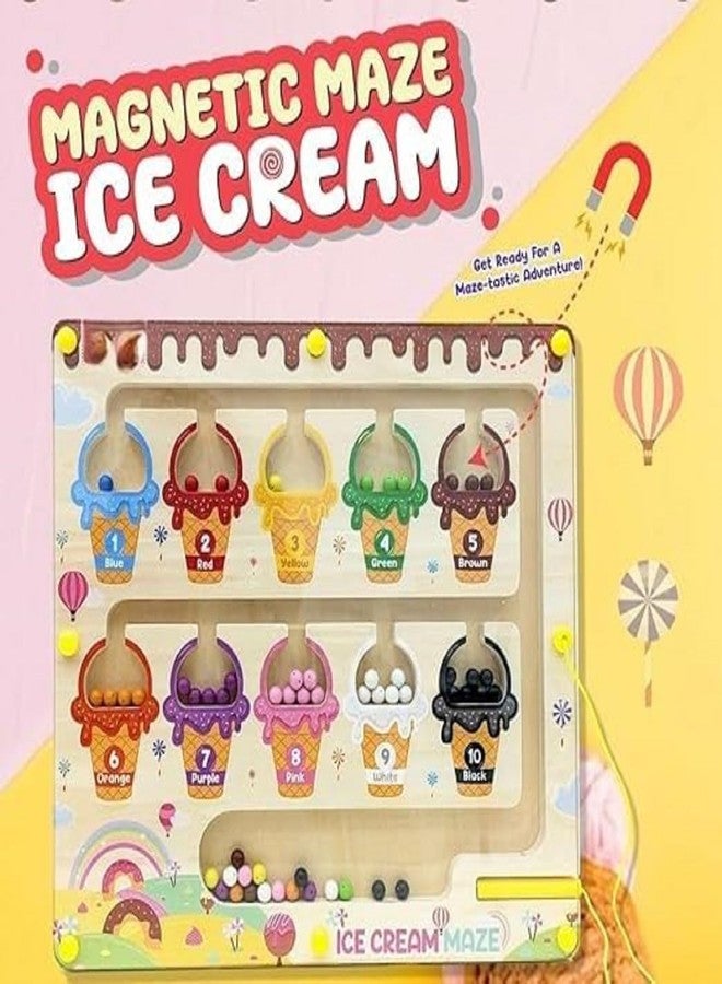 Braintastic لوحة ألغاز مغناطيسية خشبية على شكل متاهة آيس كريم للأطفال من Braintastic | لعبة تعليمية للأطفال الصغار لفرز الألوان والعد ومهارات العلوم والتكنولوجيا والهندسة والرياضيات (متاهة الآيس كريم) - Image 4